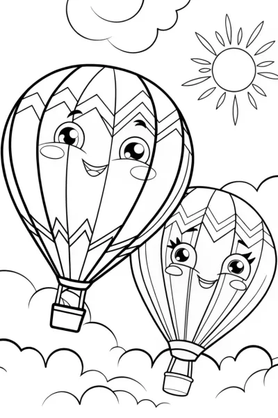 Lightning Bolt Hot Air Balloon Race Coloring Page