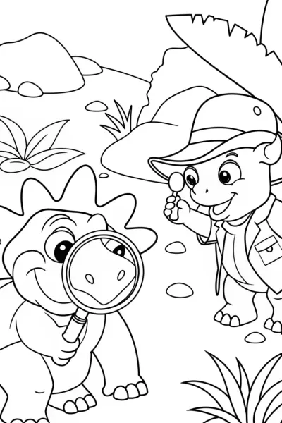 Triceratops and Parasaurolophus Detective Coloring Page