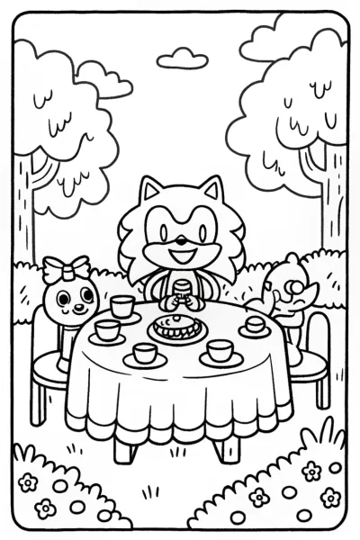 Sonic’s Whimsical Tea Party Coloring Page