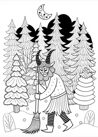 Krampus in the Wilderness Coloring Page