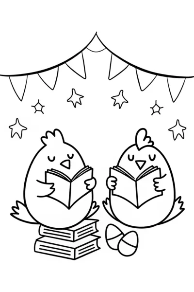 Chickens at the Book Fair Coloring Page