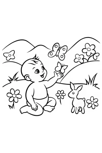 Baby’s Magical Butterfly Adventure Coloring Page