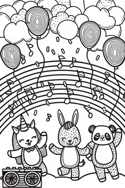 Rainbow Friends Dance Party Coloring Page