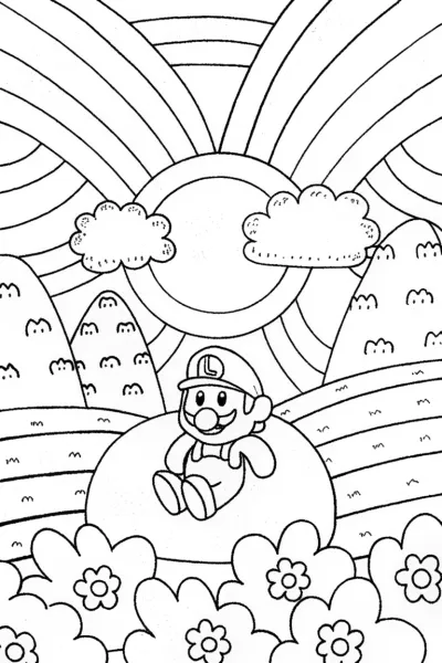 Luigi’s Adventure on Cloud Nine Coloring Page