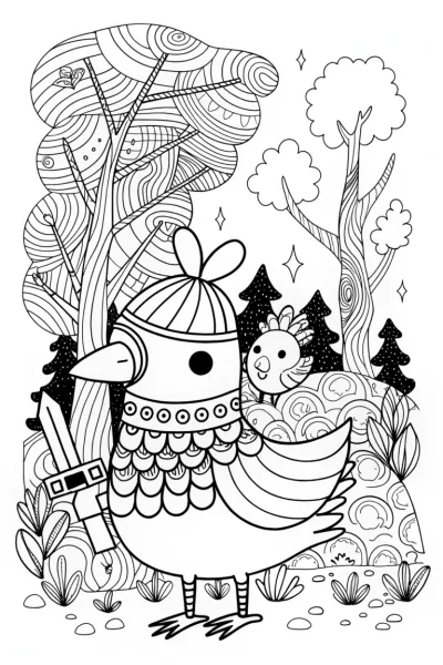 Chickens on a Quest for the Golden Egg Coloring Page
