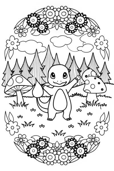 Charmander’s Elemental Dance Coloring Page