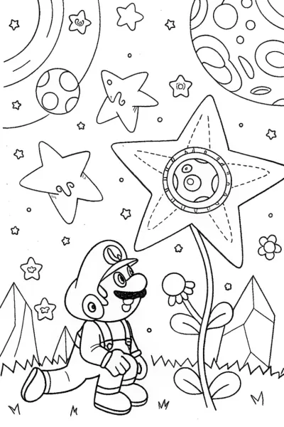 Luigi’s Galactic Garden Adventure Coloring Page