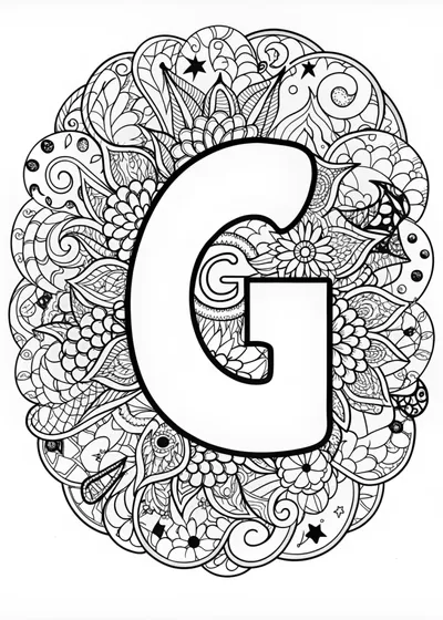 Letter “G” Doodle Heaven Coloring Page