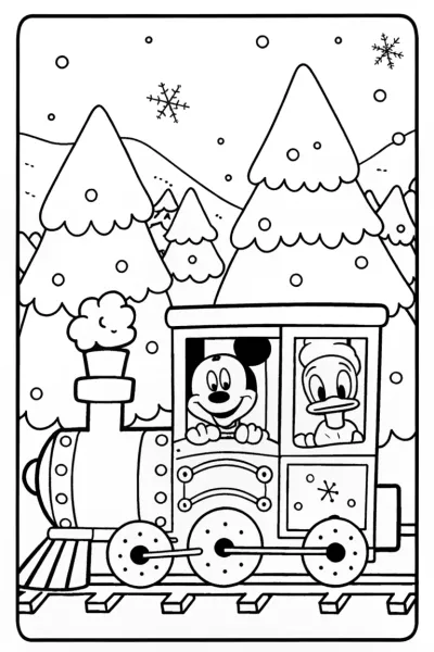 Mickey Mouse Christmas Train Ride Coloring Page