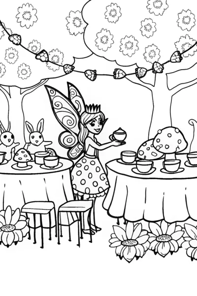 Fairy Tea Party Coloring Page
