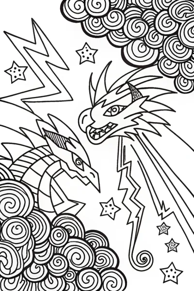Celestial Dance of Zekrom and Reshiram Coloring Page
