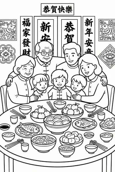 Lunar New Year Feast Coloring Page