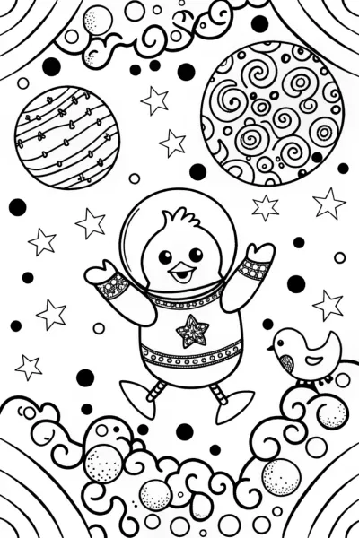 Chick’s Magical Space Dance Party Coloring Page