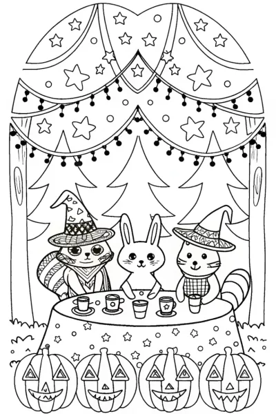 The Enchanted Halloween Tea Party Coloring Page