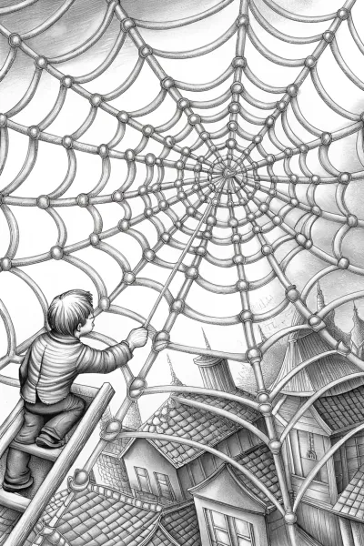 Spider architect designing a web city