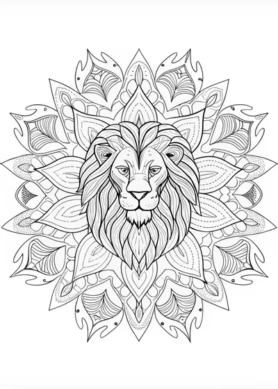 Majestic Mandala Lion Coloring Page