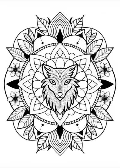 Mandala Wolf Coloring Page