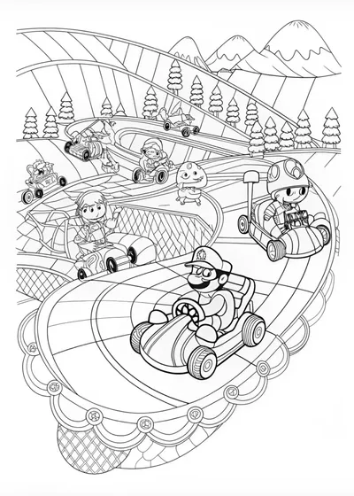 Mario on a Go-Kart Adventure Coloring Page