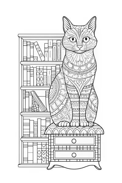 Whiskers the Cat in a library