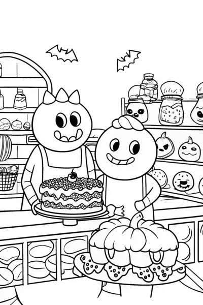 The Haunted Halloween Bakery Coloring Page
