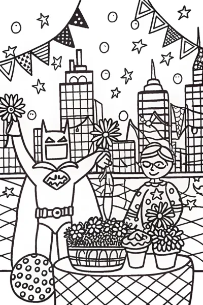 Batman Rooftop Garden Party Coloring Page
