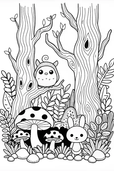 Mushroom Forest Adventure Coloring Page
