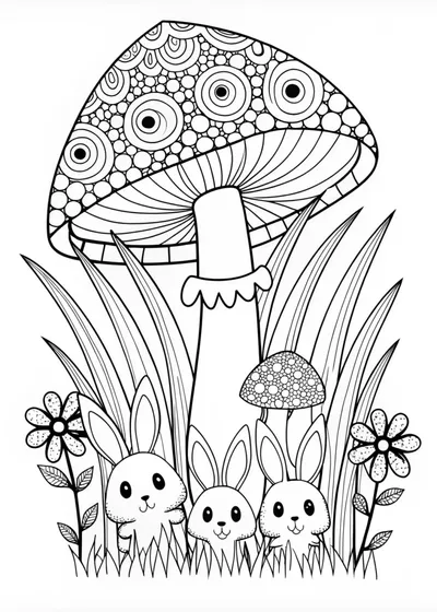Mushroom in the Meadow Coloring Page