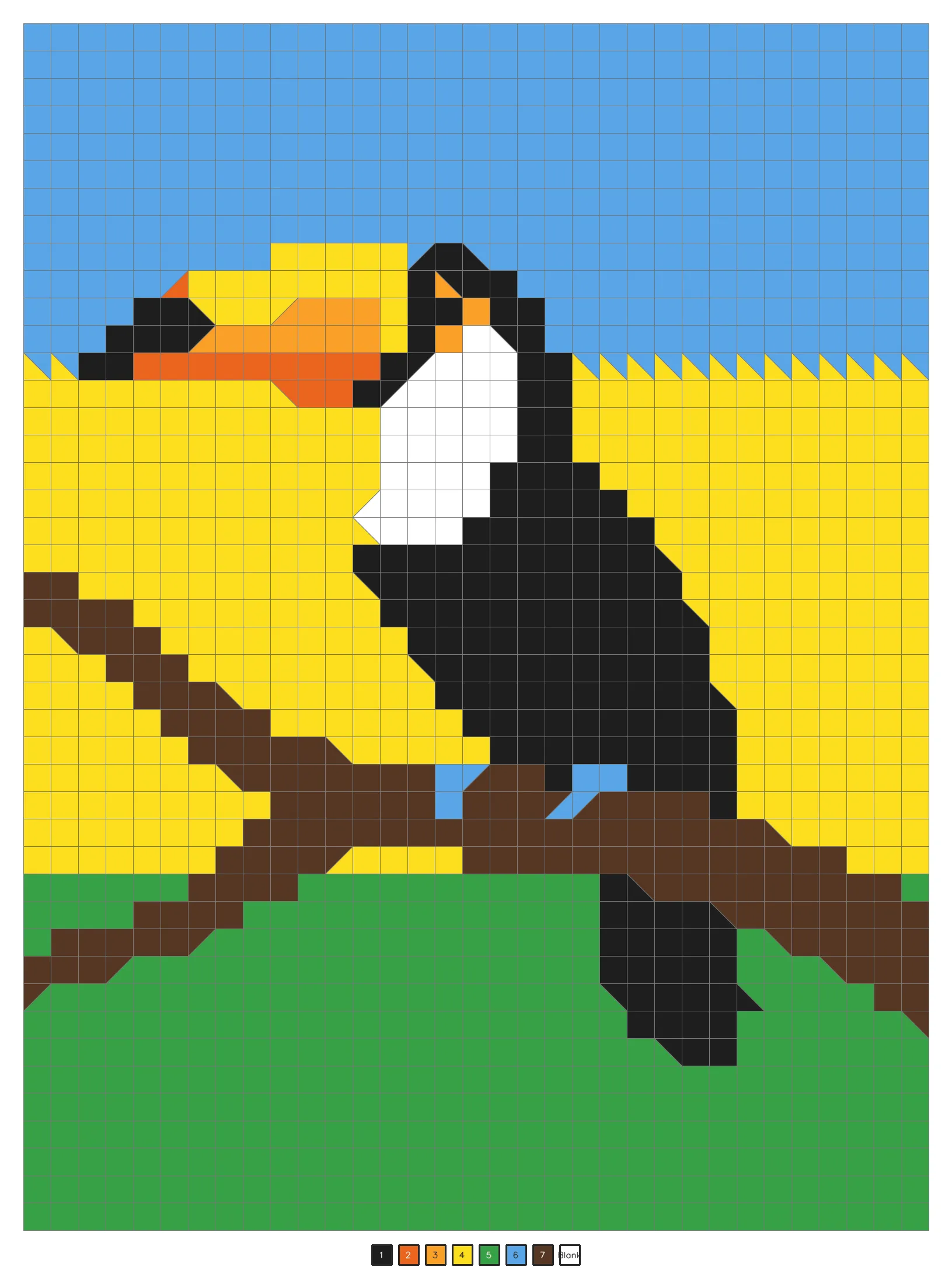 Answer key revealing a toucan with a bright yellow beak on a branch