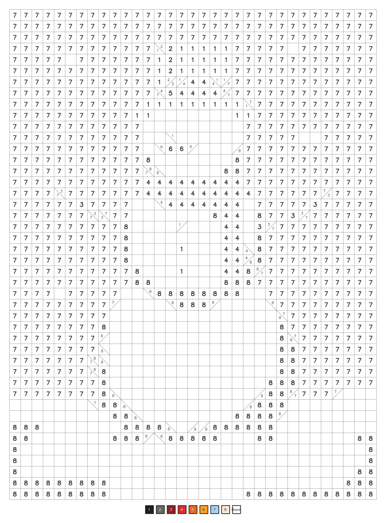 Mystery color by number puzzle 24, a classic level coded grid