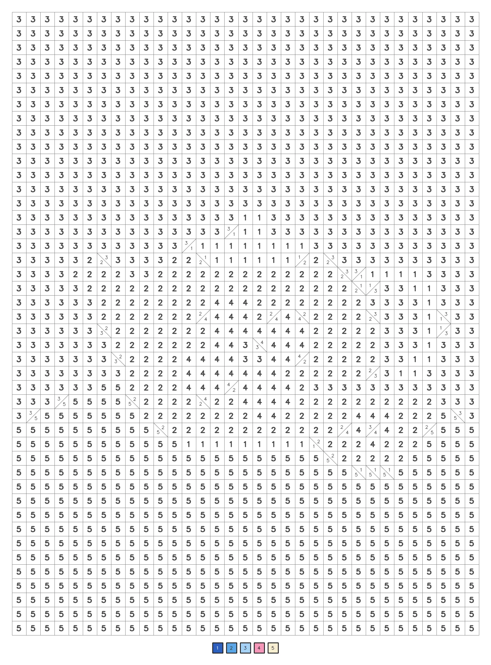 Mystery color by number puzzle 25, a classic level coded grid