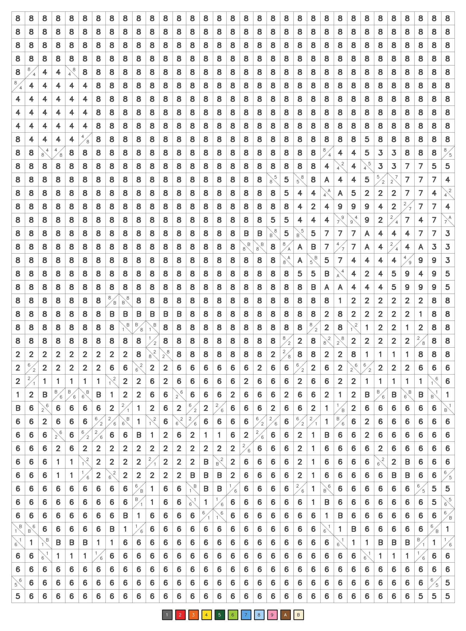 Mystery color by number puzzle 28, a classic level coded grid