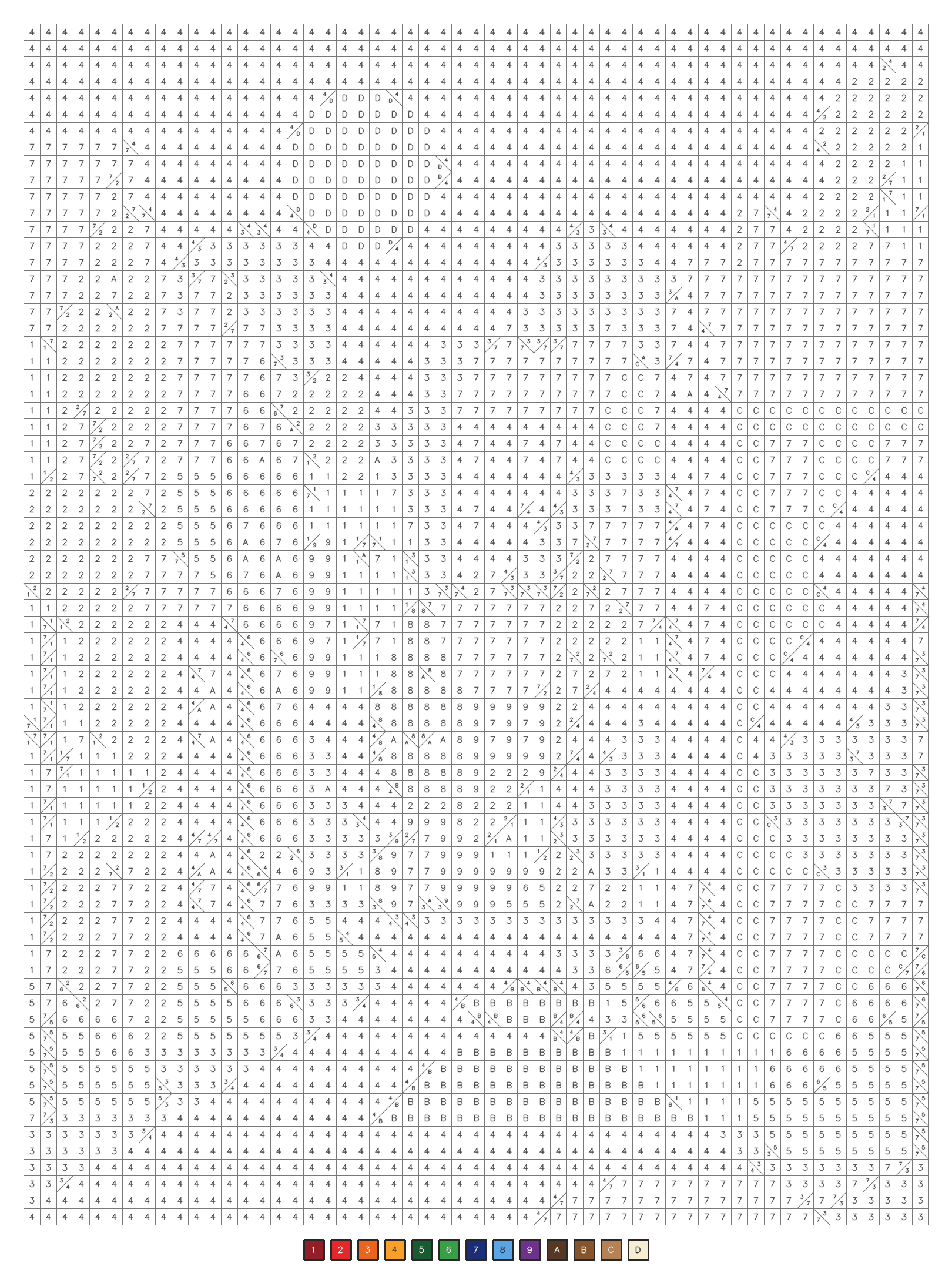 Expert mystery color by number grid for an autumn village puzzle