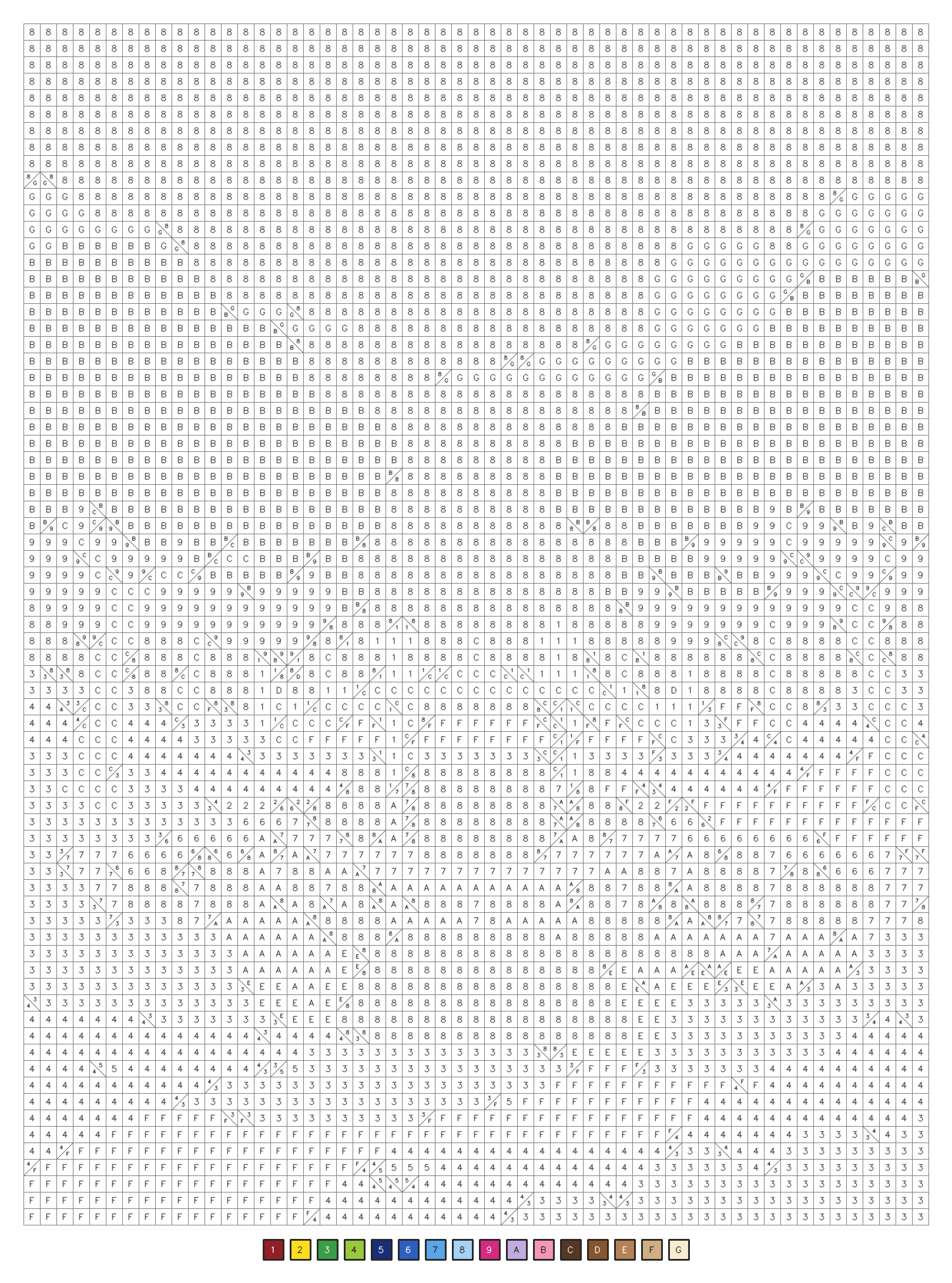 An expert mystery color by number grid hiding a cherry blossom scene
