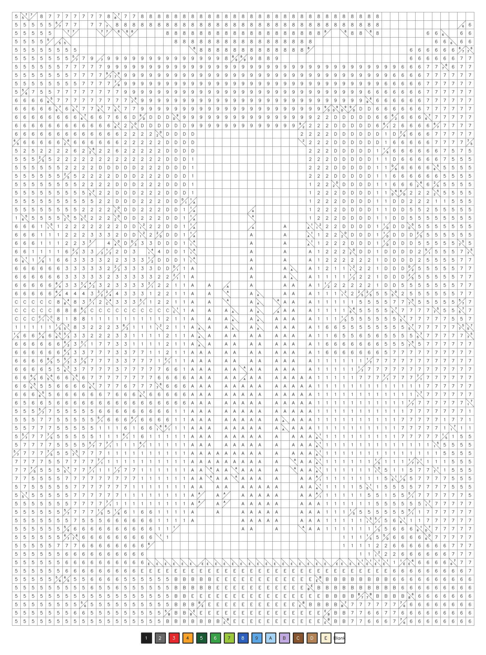 Mystery color by number puzzle 40, a expert level coded grid