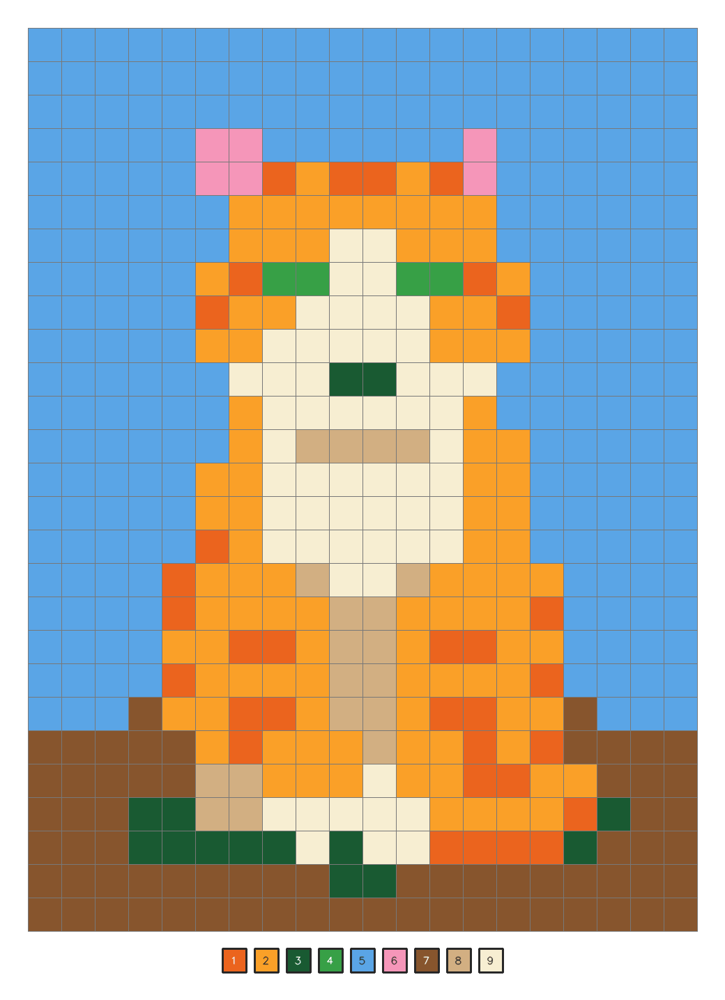 The same puzzle colored in to reveal an orange cat