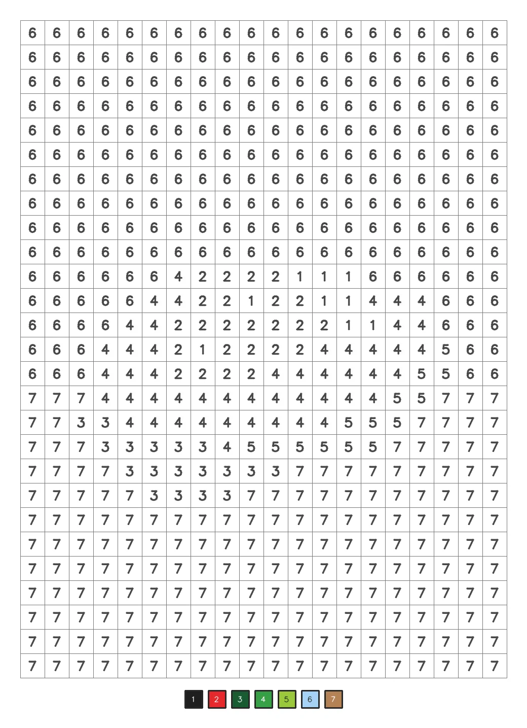 Mystery color by number puzzle 6, a kids level coded grid