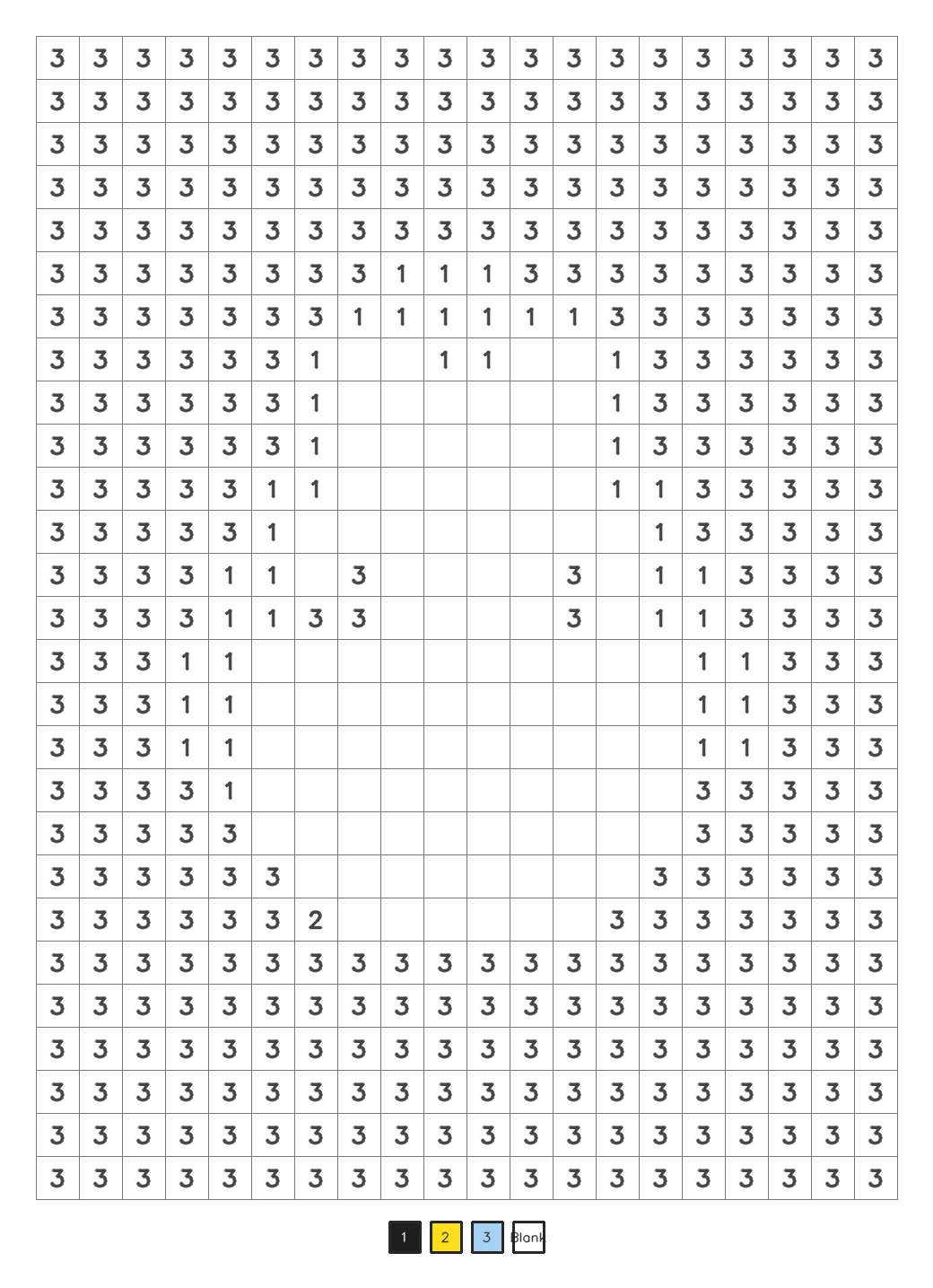 Mystery color by number puzzle 9, a kids level coded grid