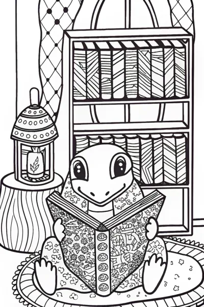 Charmander’s Cozy Book Nook Coloring Page