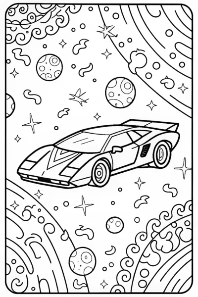 Lamborghini Adventure in Space Coloring Page