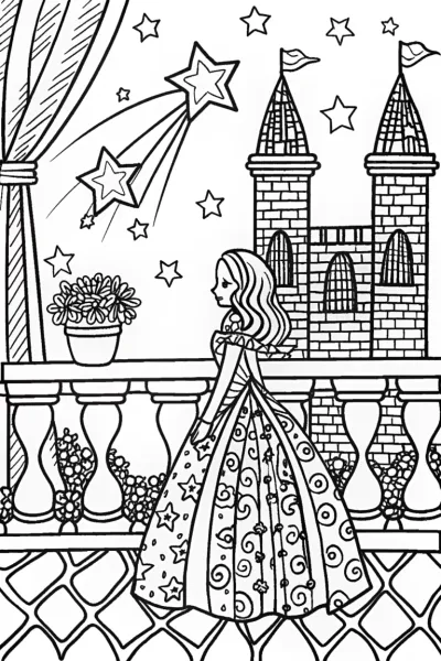 The Princess and the Starry Night Coloring Page
