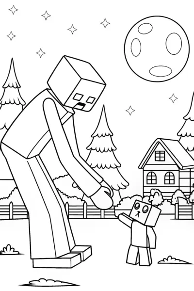 Enderman and Kitten Coloring Page
