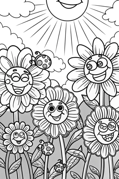 The Cheerful Sunflower Parade Coloring Page