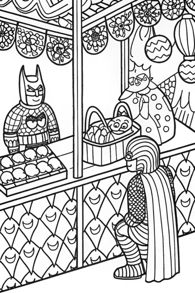 Batman in the Enchanted Marketplace Coloring Page