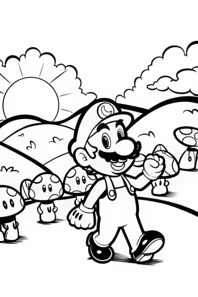 Luigi’s Magical Mushroom Parade Coloring Page
