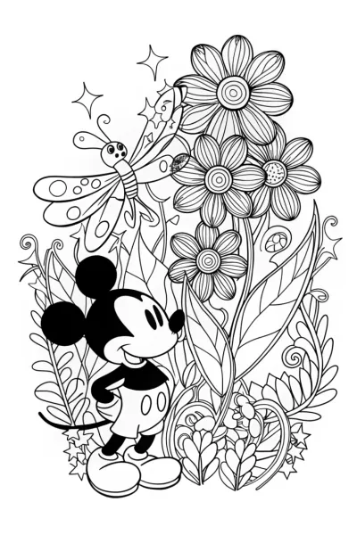 Mickey Mouse’s Enchanted Garden Adventure Coloring Page