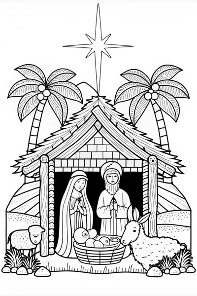 Nativity Scene with Baby Jesus Coloring Page
