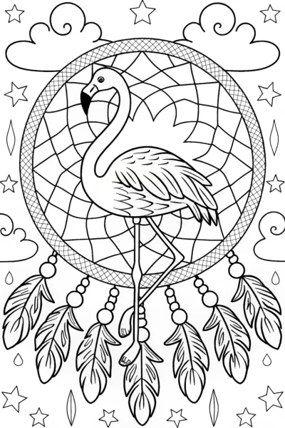 Flamingo Dreamcatcher Dance Coloring Page