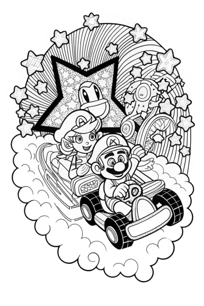 Mario’s Super Star Race Coloring Page
