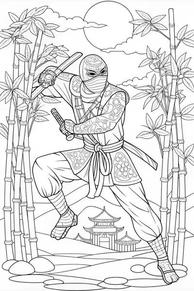 Ninja Warrior Coloring Page