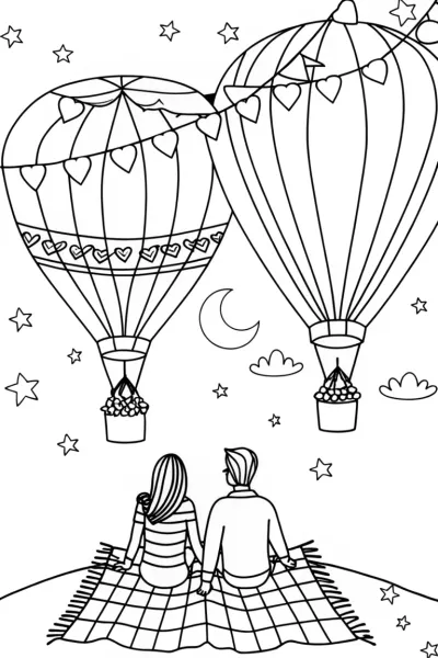 Couples at a hot air balloon festival